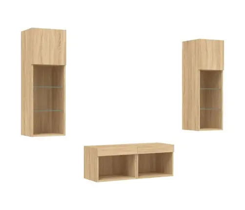 Tv Sienas Skapīši Ar Led, 4 Gab., Koka Krāsa Vidaxl