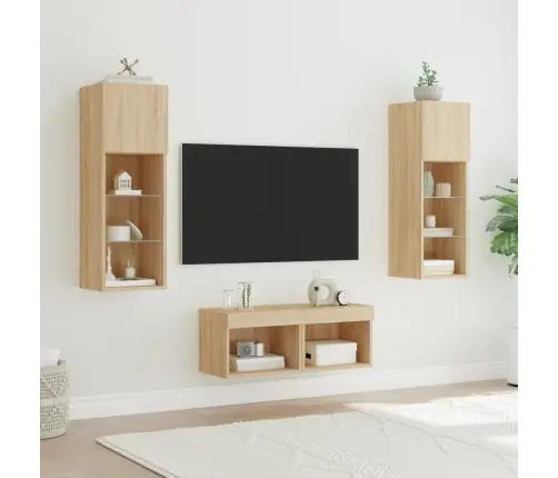 Tv Sienas Skapīši Ar Led, 4 Gab., Koka Krāsa Vidaxl