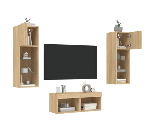 Tv Sienas Skapīši Ar Led, 4 Gab., Koka Krāsa Vidaxl