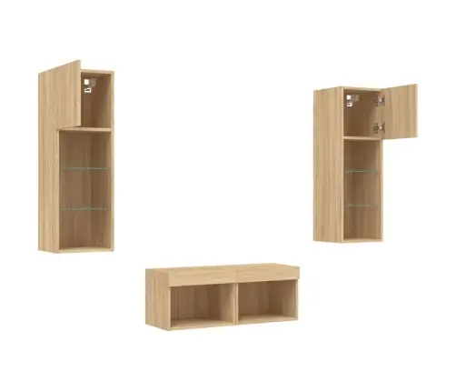 Tv Sienas Skapīši Ar Led, 4 Gab., Koka Krāsa Vidaxl