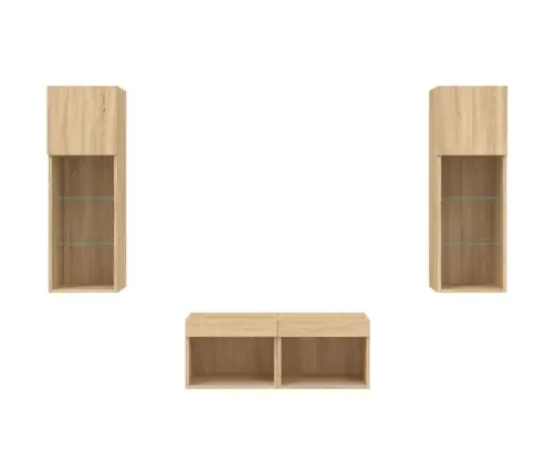 Tv Sienas Skapīši Ar Led, 4 Gab., Koka Krāsa Vidaxl