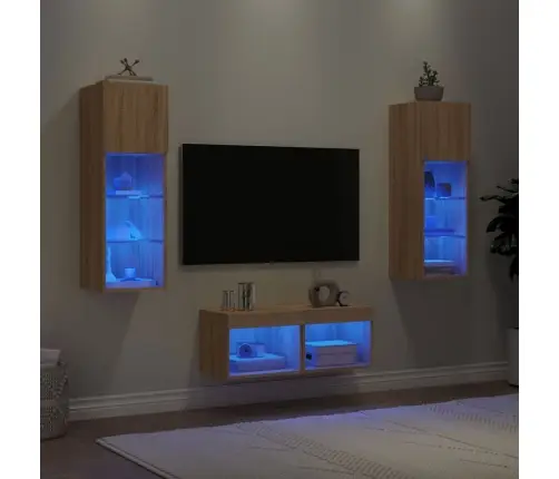Tv Sienas Skapīši Ar Led, 4 Gab., Koka Krāsa Vidaxl