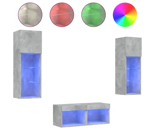 Tv Sienas Skapīši Ar Led, 4 Gab., Betona Pelēki Vidaxl