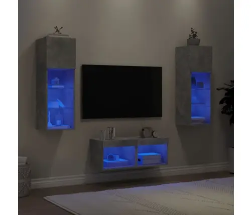 Tv Sienas Skapīši Ar Led, 4 Gab., Betona Pelēki Vidaxl