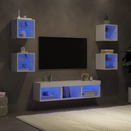 7-Osaline Telerikappide Komplekt Led-Tuledega, Valge, Tehispuit