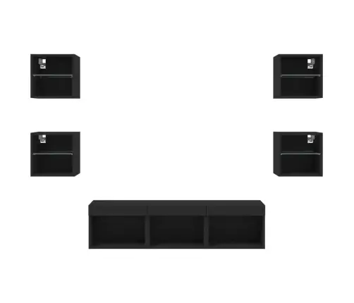 7-Daļīgs Tv Skapīšu Komplekts Ar Led, Melns, Inženierijas Koks Vidaxl 7-Daļīgs Tv Skapīšu Komplekts Ar Led, Melns, Inženierijas Koks Vidaxl