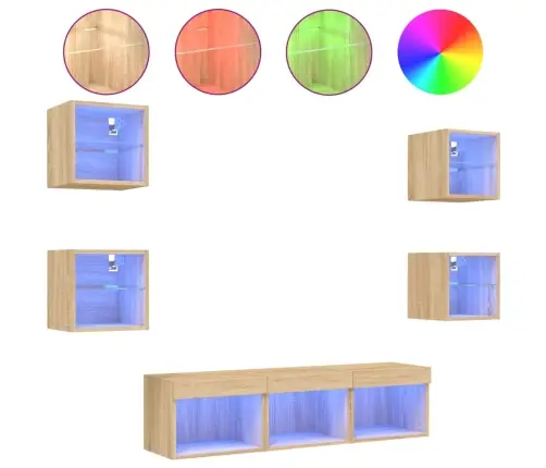 7-Osaline Telerikappide Komplekt Led-Tuledega, Sonoma Tamm