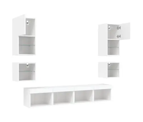 8-Daļīgs Tv Skapīšu Komplekts Ar Led, Balts, Inženierijas Koks Vidaxl