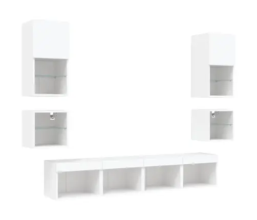 8-Daļīgs Tv Skapīšu Komplekts Ar Led, Balts, Inženierijas Koks Vidaxl