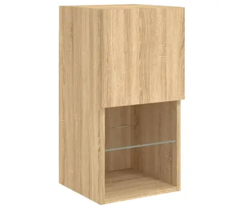 Sieninė Tv Sekcija Su Led, 8 Dalių, Ąžuolo, Apdirbta Mediena