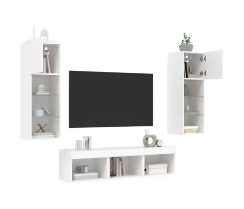 5-Daļīgs Tv Skapīšu Komplekts Ar Led, Balts, Inženierijas Koks Vidaxl