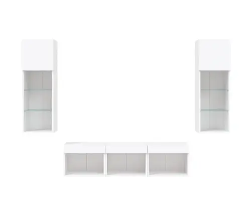 5-Daļīgs Tv Skapīšu Komplekts Ar Led, Balts, Inženierijas Koks Vidaxl