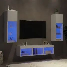 5-Daļīgs Tv Skapīšu Komplekts Ar Led, Balts, Inženierijas Koks Vidaxl
