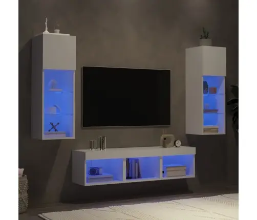 5-Daļīgs Tv Skapīšu Komplekts Ar Led, Balts, Inženierijas Koks Vidaxl
