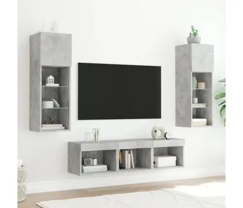 Sieninė Tv Sekcija Su Led, 5 Dalių, Betono, Apdirbta Mediena