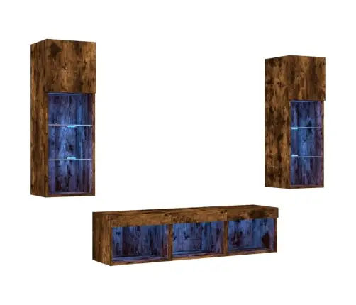 5-Daļīgs Tv Skapīšu Komplekts Ar Led, Ozola, Inženierijas Koks Vidaxl