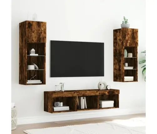 5-Daļīgs Tv Skapīšu Komplekts Ar Led, Ozola, Inženierijas Koks Vidaxl