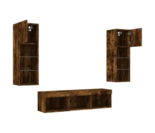 5-Daļīgs Tv Skapīšu Komplekts Ar Led, Ozola, Inženierijas Koks Vidaxl