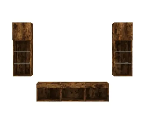 5-Daļīgs Tv Skapīšu Komplekts Ar Led, Ozola, Inženierijas Koks Vidaxl