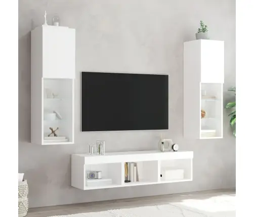 Sieninė Tv Sekcija Su Led, 5 Dalių, Balta, Apdirbta Mediena