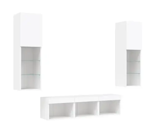 Sieninė Tv Sekcija Su Led, 5 Dalių, Balta, Apdirbta Mediena