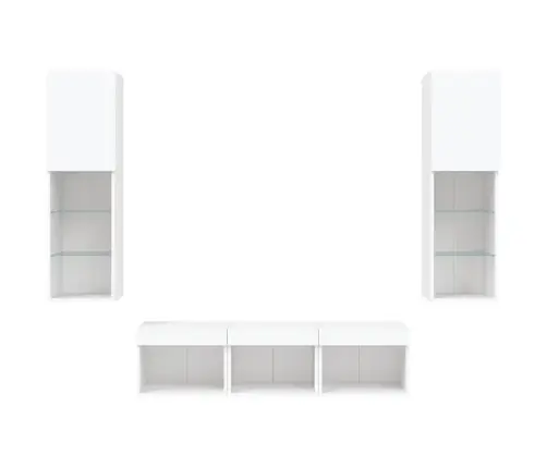 Sieninė Tv Sekcija Su Led, 5 Dalių, Balta, Apdirbta Mediena