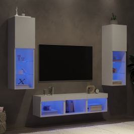 5-Osaline Telerikappide Komplekt Led-Tuledega, Valge, Tehispuit