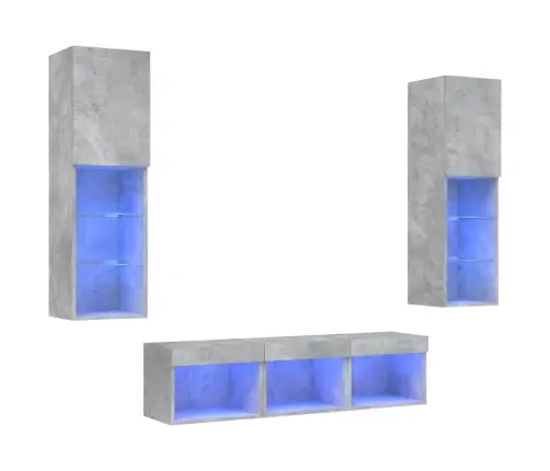 5-Daļīgs Tv Skapīšu Komplekts Ar Led, Betona Pelēks Vidaxl