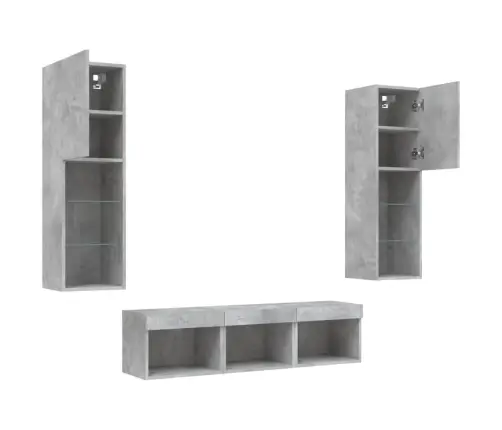 5-Daļīgs Tv Skapīšu Komplekts Ar Led, Betona Pelēks Vidaxl