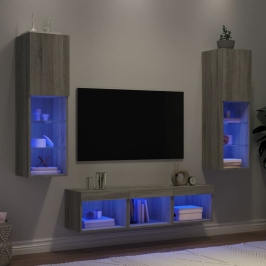 5-Daļīgs Tv Skapīšu Komplekts Ar Led, Pelēka Ozola Vidaxl