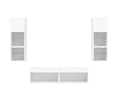 6-Daļīgs Tv Skapīšu Komplekts Ar Led, Balts, Inženierijas Koks Vidaxl