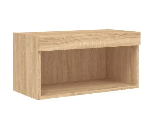 Sieninė Tv Sekcija Su Led, 6 Dalių, Ąžuolo, Apdirbta Mediena