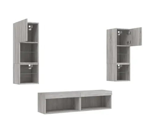 6-Daļīgs Tv Skapīšu Komplekts Ar Led, Pelēka Ozola Vidaxl