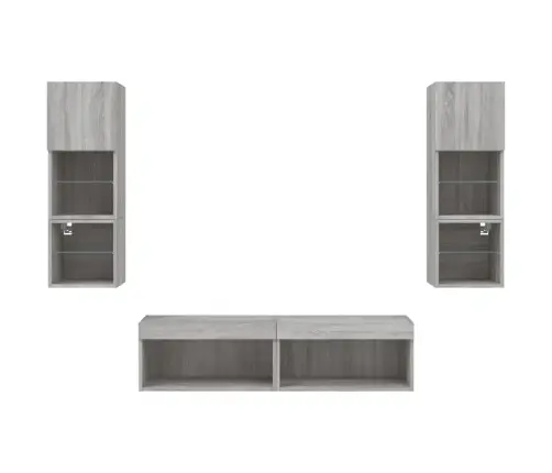 6-Daļīgs Tv Skapīšu Komplekts Ar Led, Pelēka Ozola Vidaxl