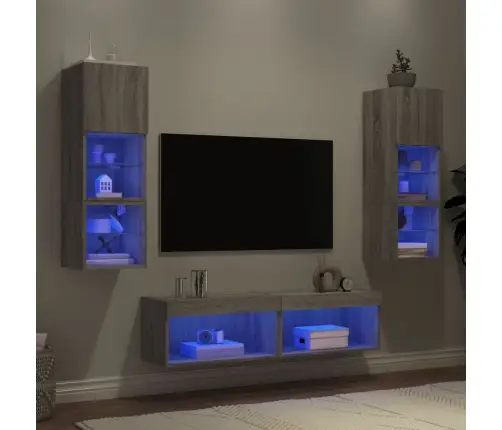 6-Daļīgs Tv Skapīšu Komplekts Ar Led, Pelēka Ozola Vidaxl