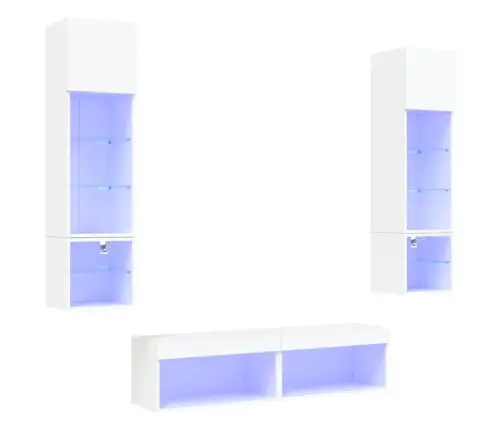 Sieninė Tv Sekcija Su Led, 6 Dalių, Balta, Apdirbta Mediena