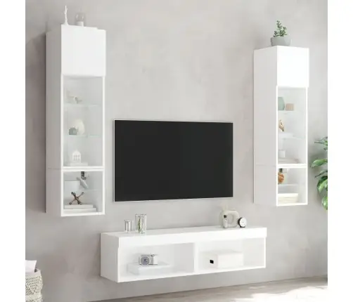 Sieninė Tv Sekcija Su Led, 6 Dalių, Balta, Apdirbta Mediena