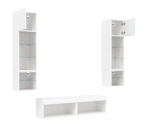 Sieninė Tv Sekcija Su Led, 6 Dalių, Balta, Apdirbta Mediena