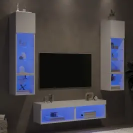 Sieninė Tv Sekcija Su Led, 6 Dalių, Balta, Apdirbta Mediena