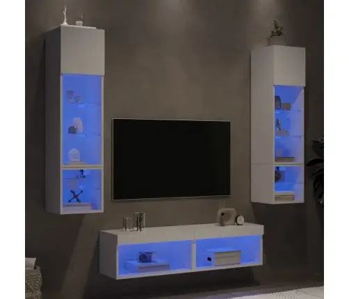 Sieninė Tv Sekcija Su Led, 6 Dalių, Balta, Apdirbta Mediena