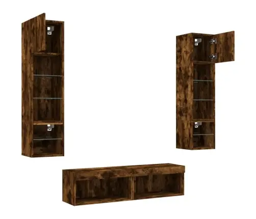 6-Daļīgs Tv Skapīšu Komplekts Ar Led, Ozola, Inženierijas Koks Vidaxl