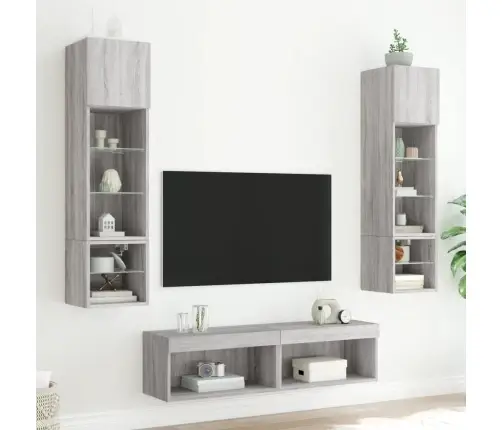 6-Daļīgs Tv Skapīšu Komplekts Ar Led, Pelēka Ozola Vidaxl 6-Daļīgs Tv Skapīšu Komplekts Ar Led, Pelēka Ozola Vidaxl