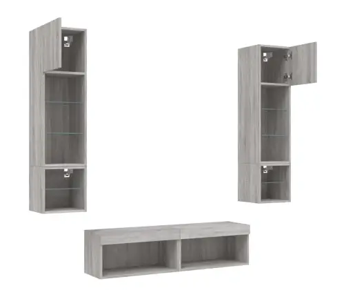 6-Daļīgs Tv Skapīšu Komplekts Ar Led, Pelēka Ozola Vidaxl 6-Daļīgs Tv Skapīšu Komplekts Ar Led, Pelēka Ozola Vidaxl