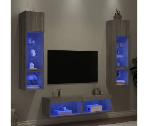 6-Daļīgs Tv Skapīšu Komplekts Ar Led, Pelēka Ozola Vidaxl 6-Daļīgs Tv Skapīšu Komplekts Ar Led, Pelēka Ozola Vidaxl