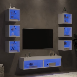 8-Daļīgs Tv Skapīšu Komplekts Ar Led, Balts, Inženierijas Koks Vidaxl