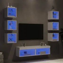 Sieninė Tv Sekcija Su Led, 8 Dalių, Balta, Apdirbta Mediena
