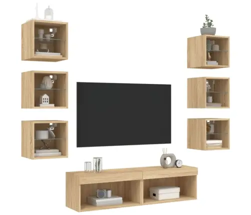 8-Daļīgs Tv Skapīšu Komplekts Ar Led, Ozola, Inženierijas Koks Vidaxl