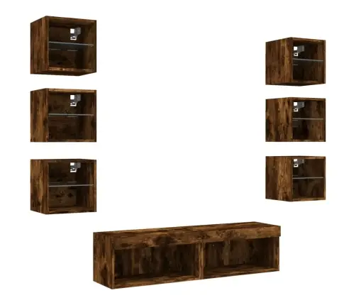 8-Daļīgs Tv Skapīšu Komplekts Ar Led, Ozola, Inženierijas Koks Vidaxl