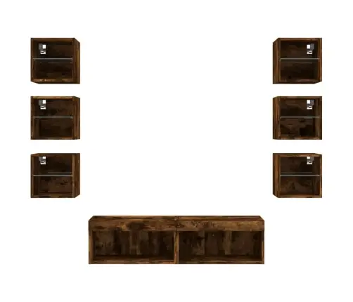 8-Daļīgs Tv Skapīšu Komplekts Ar Led, Ozola, Inženierijas Koks Vidaxl