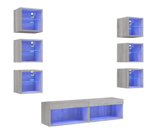 8-Daļīgs Tv Skapīšu Komplekts Ar Led, Pelēka Ozola Vidaxl 8-Daļīgs Tv Skapīšu Komplekts Ar Led, Pelēka Ozola Vidaxl